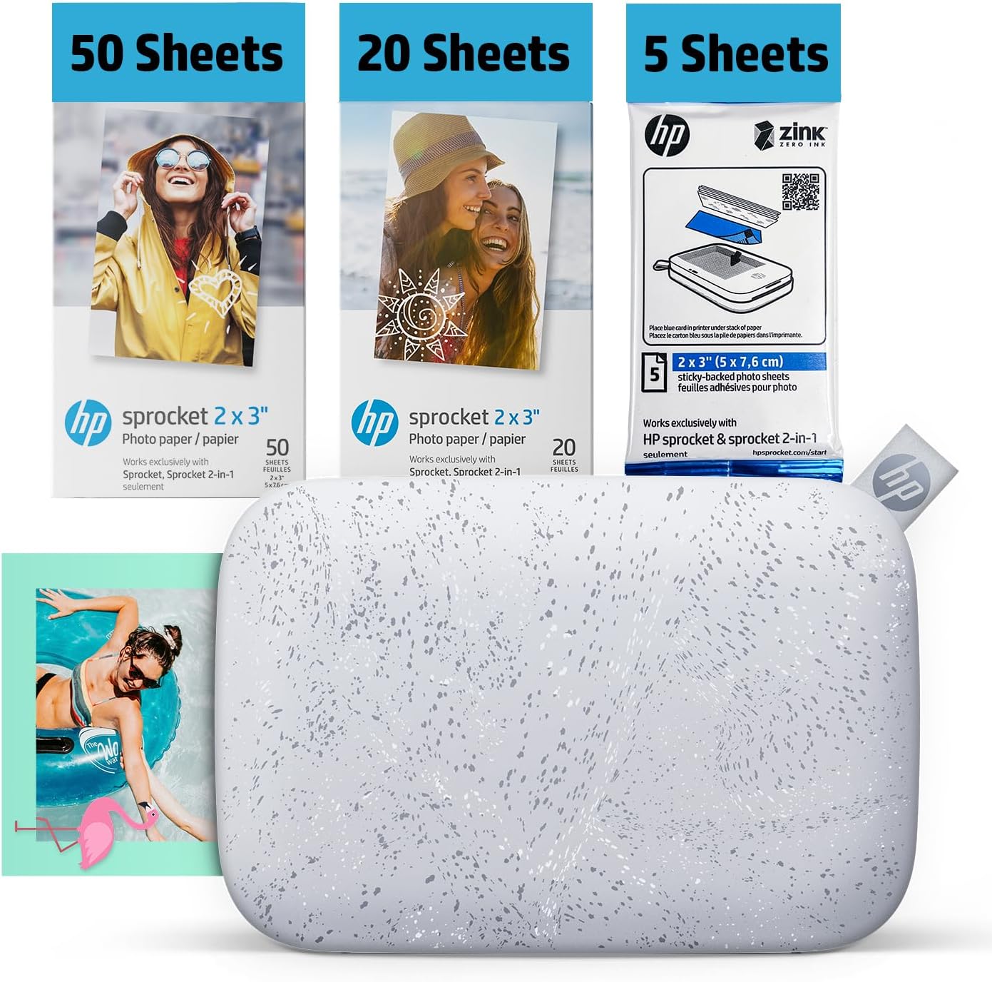 Sprocket 2x3 Instant Smartphone Photo Printer 75 Sheets Bundle - Bluetooth Portable Color Wireless Mobile Printer (Luna Pearl) Zink Sticky-Back Photos
