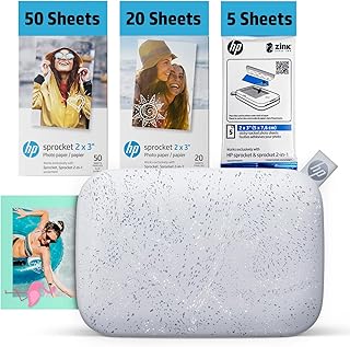 HP Sprocket 2x3 Instant Smartphone Photo Printer 75 Sheets Bundle - Bluetooth Portable Color Wireless Mobile Printer (Luna Pearl) Zink Sticky-Back Photos