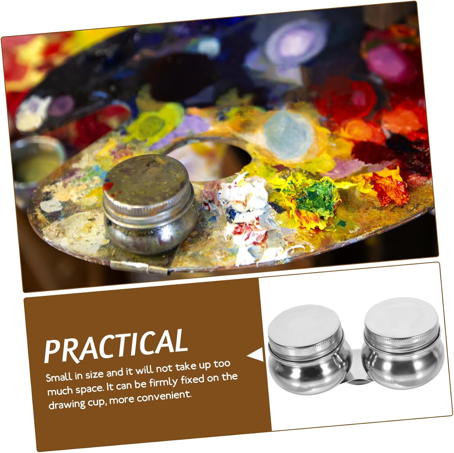 Uonlytech 2Pcs Stainless Steel Palette Cup Durable Painting Supply for Oil and Watercolor Compact Dipper Container with Clip for Easy Attachment to Convenient Cleaning