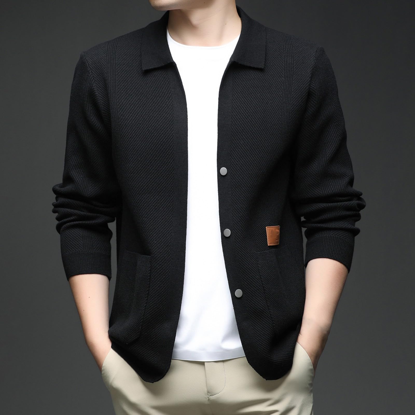 Jersey Cardigan Hombre, Chaqueta De Punto Elegante Hombre con Cuello En V Manga Larga Suéter De Punto con Botones Elegante Ajustado Cárdigan Ligero con Bolsillos para Otoño E Invierno