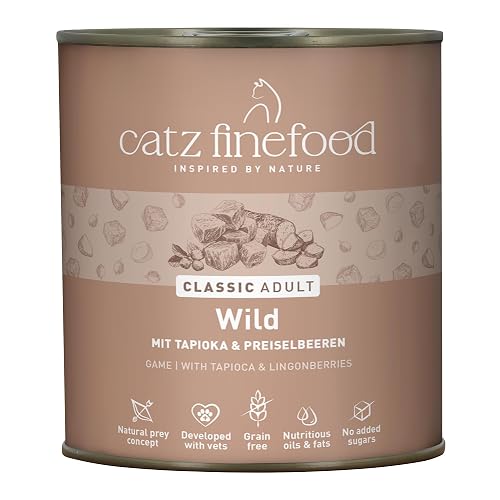 catz finefood N° 9 Wild Feinkost Comida para Gatos húmeda, refinada con Patata y arándano, 6 latas de 800 g