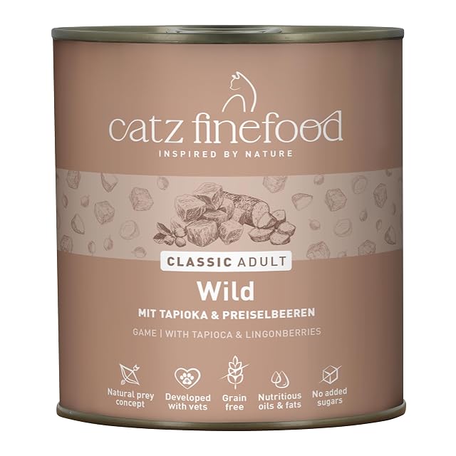 catz finefood N° 9 Wild Feinkost Comida para Gatos húmeda, refinada con Patata y arándano, 6 latas de 800 g