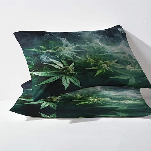 Miniatura 2 de zcwl Juego de funda de edredón tamaño King  Juego de ropa de cama de hojas de marihuana  3 piezas  Funda de edredón con patrón de microfibra suave