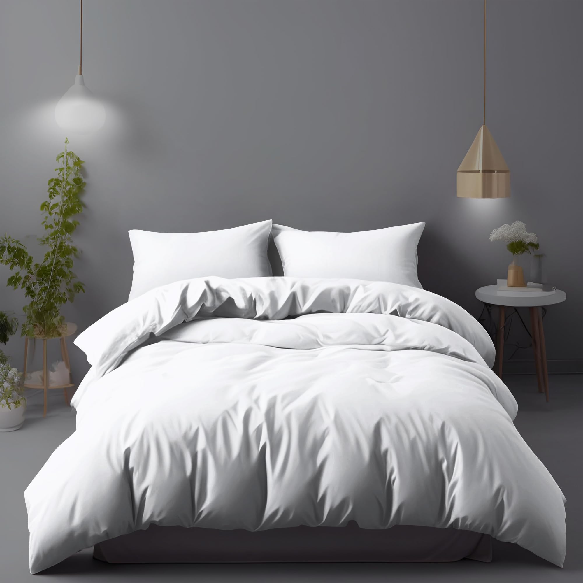 LivinEase Set Copripiumino Matrimoniale - Microfibra Copripiumino 255x200cm + Federe 50x80cm - Copripiumino Bianco