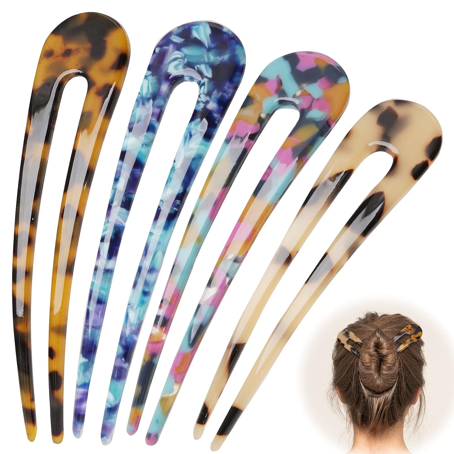 Hair Pins for Buns, U Shape Tortoise Shell Hair