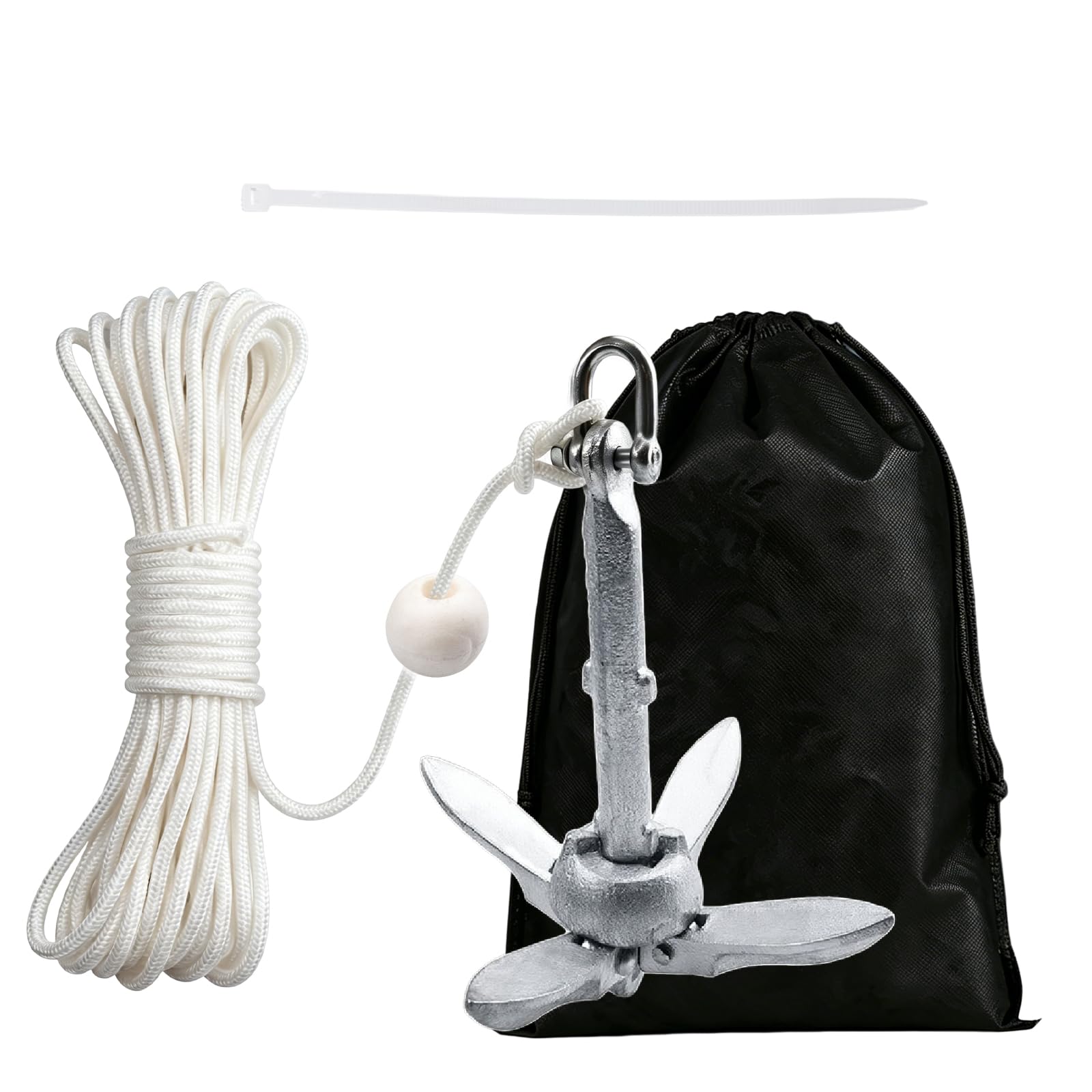 0,7Kg Anker Boot Set, 4 Haken Enterhaken mit 20 m Seil ø 6 mm, Ankerboje Kugel Set, Verzink, Klappanker für Kleine Boote und Reinigen von Wasserpflanzen vor Dem Angeln