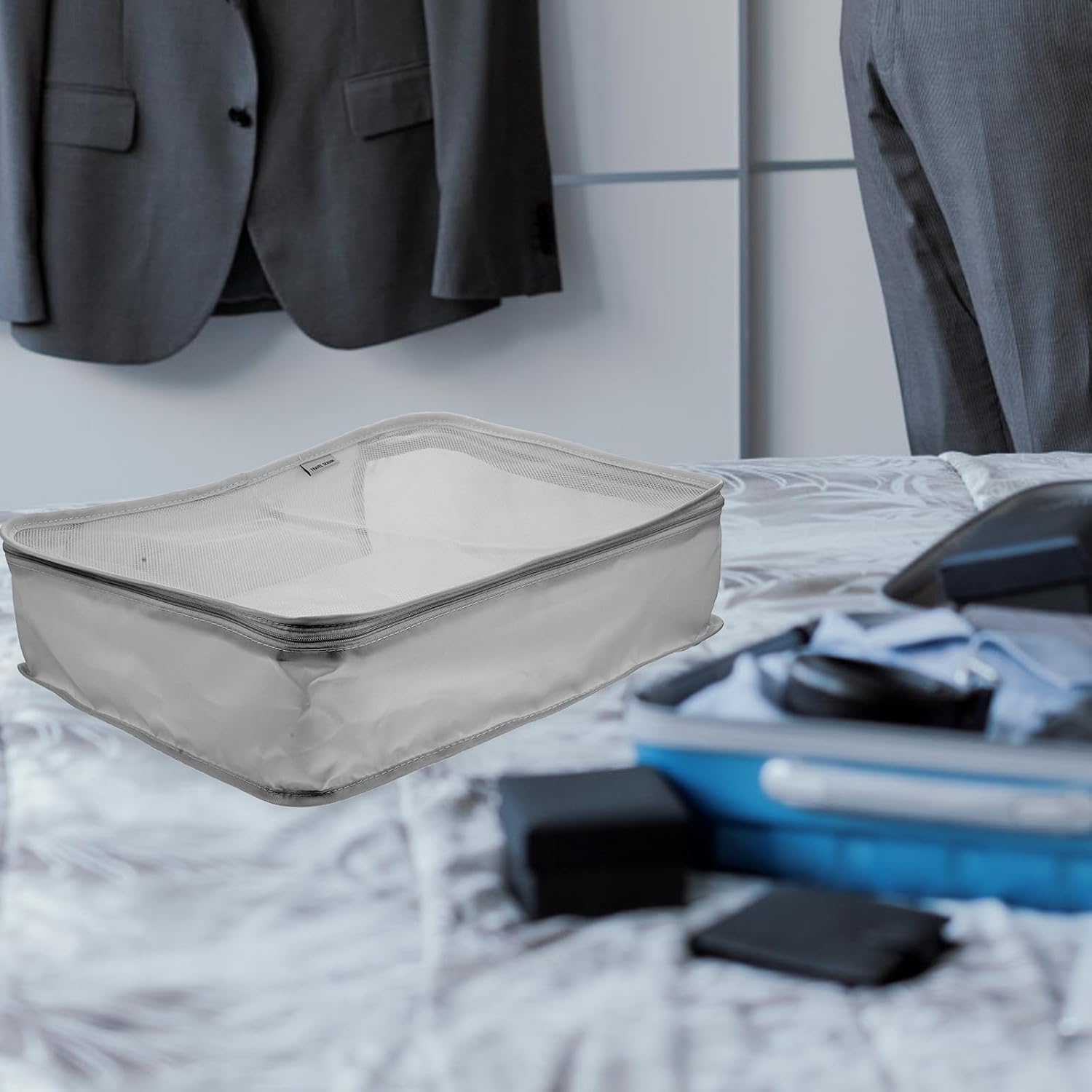 Alipis Foldable Travel Packing Cubes Set 8pcs Gray Luggage Organizer for Clothes Shoes Toiletries Multipurpose Storage Bags for Suitcase and Travel