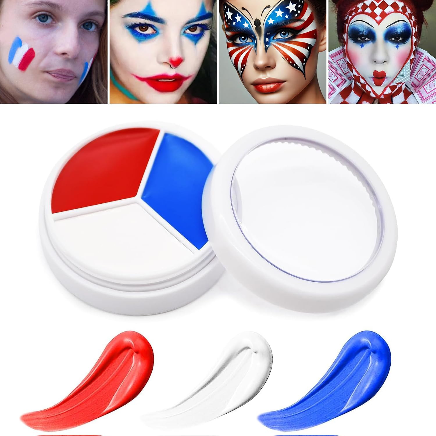 Peinture Pour Le Visage Rouge, Blanche Et Bleue 2Pc12 Couleurs Visage