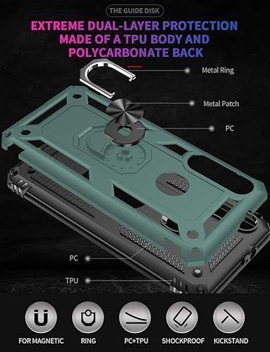 Miniatura 5 de Funda compatible con Moto G Fast, con protector de pantalla HD, [grado militar] anillo de montaje para automóvil, soporte híbrido de policarbonato