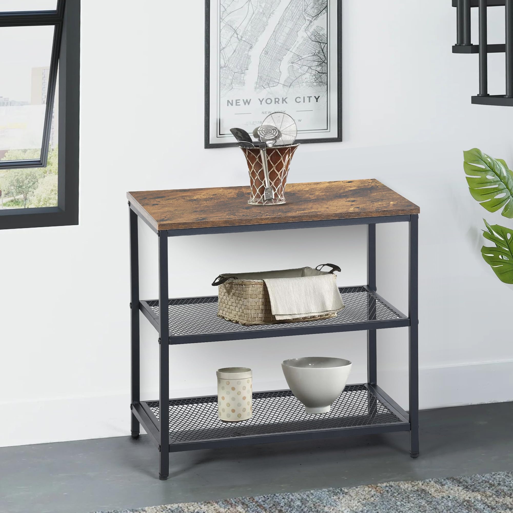 FurnitureR 50CM Hocker Aufbewahrungsbank, Aufbewahrungseinheit mit 3-Regalen und Nivellierfüßen, Hocker Bank mit Vintage MDF, für Wohnzimmer, Schlafzimmer, Flur, Küche, Esszimmer, Braun,50x28x48CM