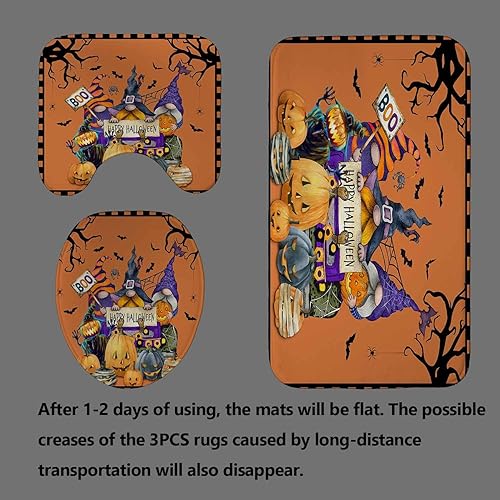 Miniatura 4 de Juego de 4 cortinas de ducha de gnomos lindos de Halloween, cortina de ducha de tela impermeable, alfombra de baño antideslizante, divertida