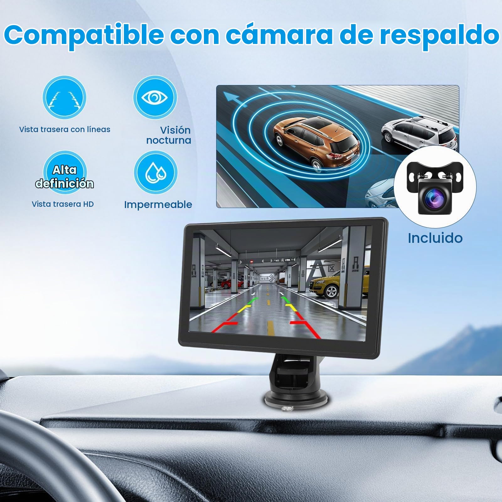 Inefala 7 Pulgadas Inalámbrico Carplay Estéreo para Coche, Pantalla Táctil Portátil Carplay y Android Auto, Enlace a Espejo, Ajustes de Ecualización, FM/TF/USB/AUX, Bluetooth Dual, Cámara Trasera