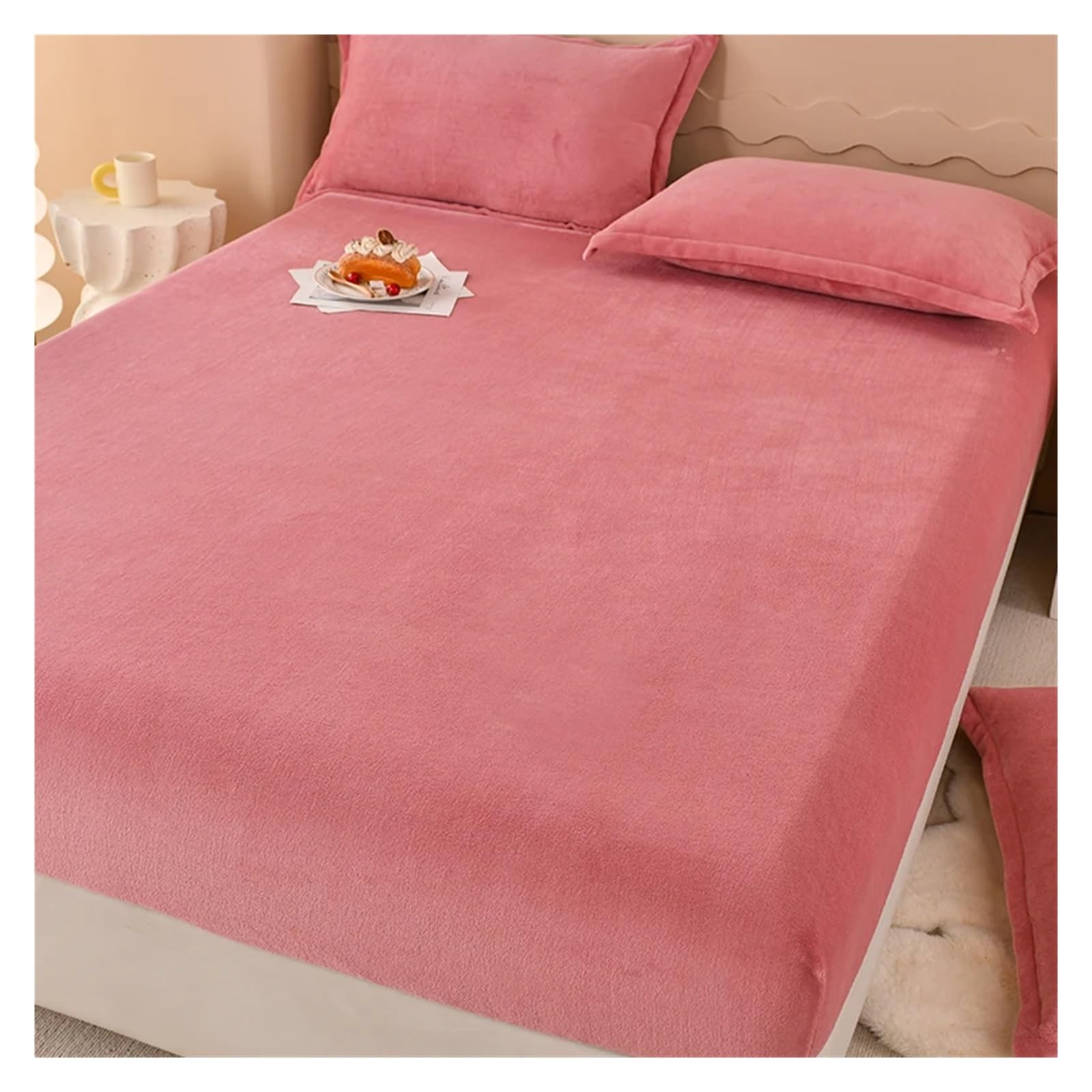 Fitted Sheet Super Warm Bed Sheet for Winter Cartoon Style Fitted Bed Sheet Queen/King Size fundas de colchón Reactive Printed All-inclusive(Pink,120x200x25cm 1pc)