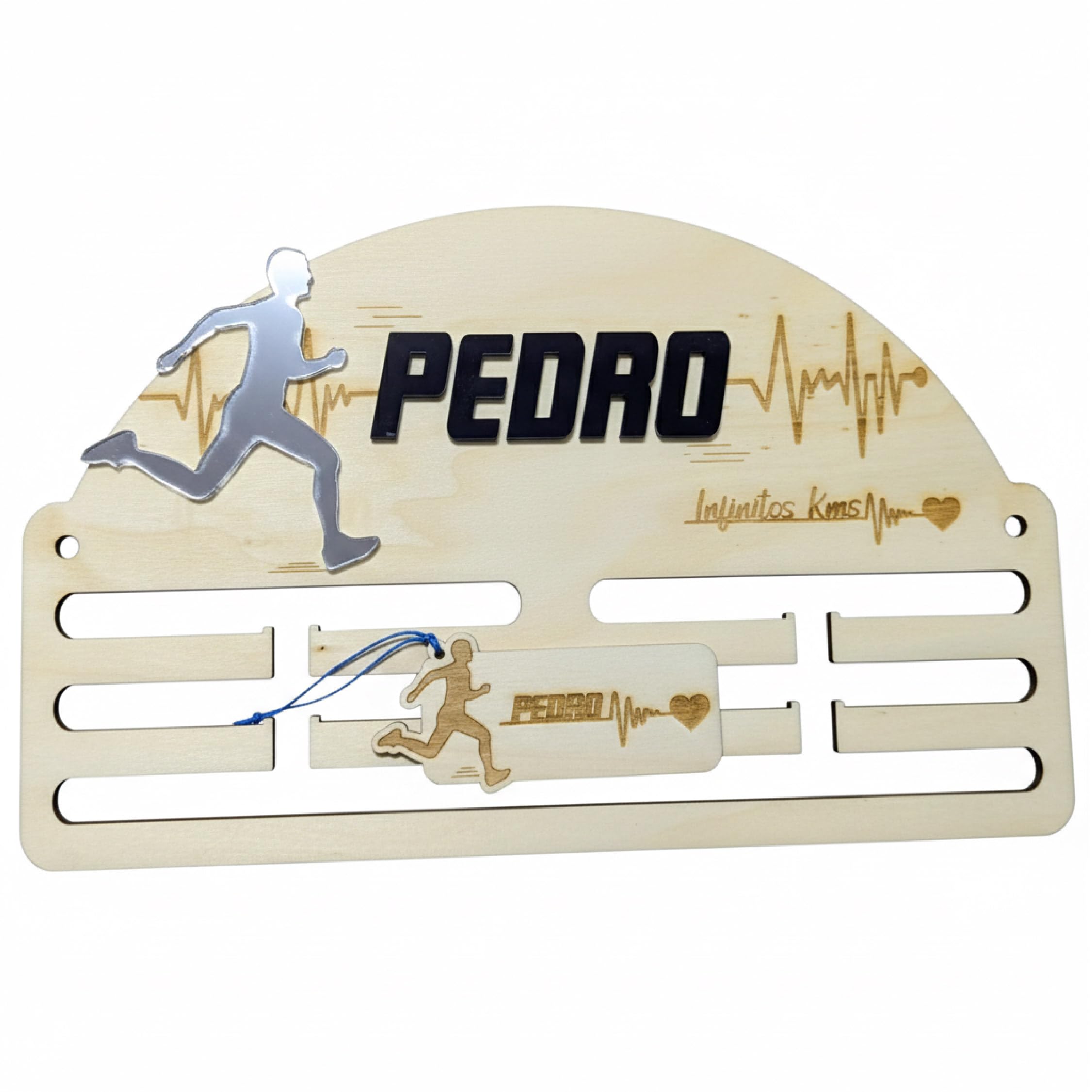Medallero Running de Madera Personalizado con Nombre - Corredor Acrílico Espejo Hecho en España