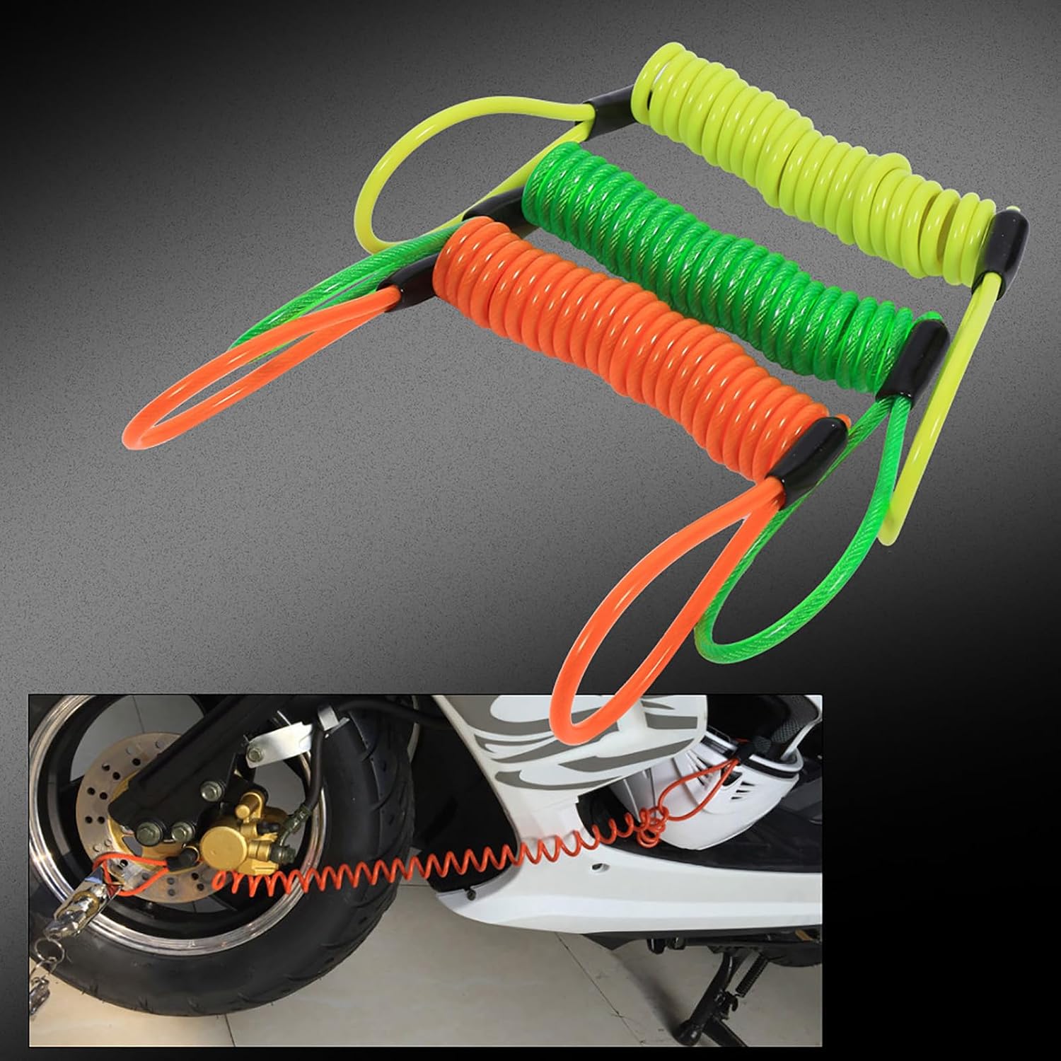 VGEBY Motorcycle Reminder Cable, Bike Alarm Disc Lock Antitheft Security Spring Reminder Coil Cable for Motorbike Scooter Bike Lock Alert (Color : Yellow)