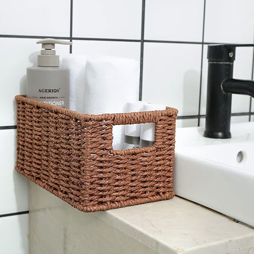 Vista 92 de HOONEX Cestas de almacenamiento de jacinto de agua, cestas de mimbre para organizar, cestas tejidas a mano con asas de transporte, juego de 2