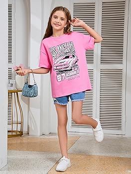 Amazon.com: WDIRARA Girl's Car Letter Graphic Print Round Neck