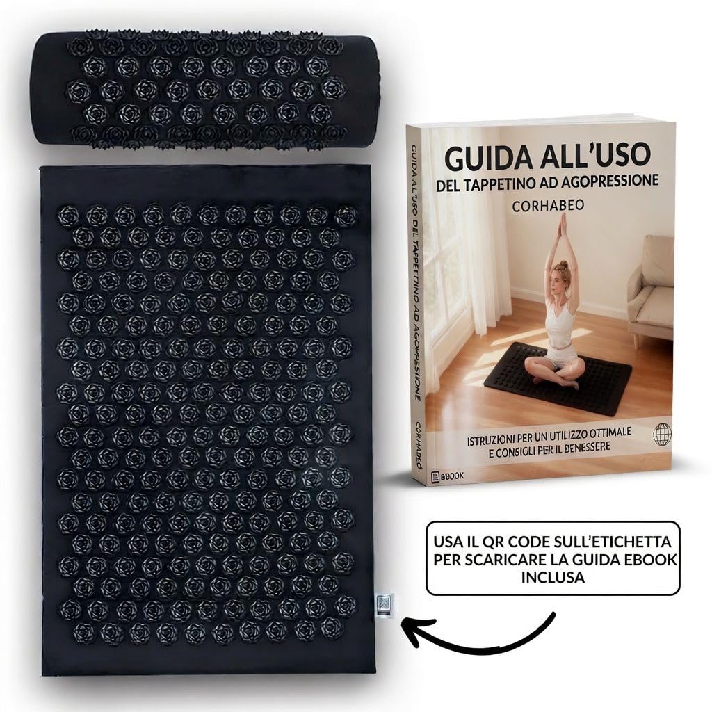 Corhabeo Tappetino Agopressione Fitness Pieghevole che Diventa Borsa a Tracolla con Guida Ebook QR Code - Aghi Fiore di Loto, Tappeto Massaggiante Corpo, Relax Mal di Schiena, 100% Cotone Biologico
