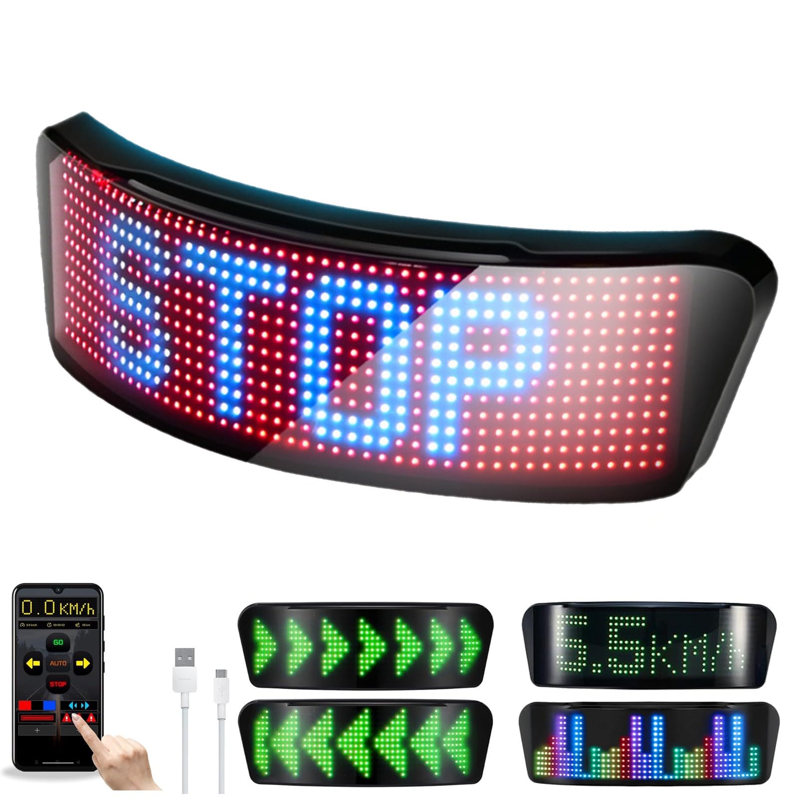 Faro da bicicletta intelligente ricaricabile tramite USB con display a LED per casco da bicicletta, fanale posteriore con indicatori di direzione, tachimetro, controllo Bluetooth, luce posteriore