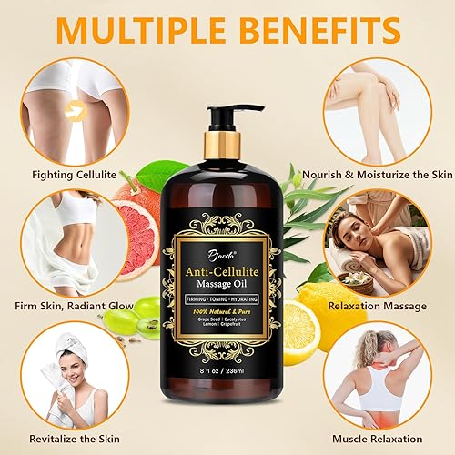 Miniatura 5 de Aceite de masaje anticelulítico para terapia de masaje, aceite reafirmante corporal 100% natural y puro para reducir la celulitis, reafirmar e