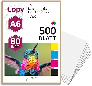 500 Blatt blanko 80 g/m² Papier in weiß I DIN A6 I Kopierpapier Druckerpapier Universalpapier I geeignet für alle gängigen Laser- und Tintenstrahldrucker I zum Drucken Basteln Skizzieren I dv1310