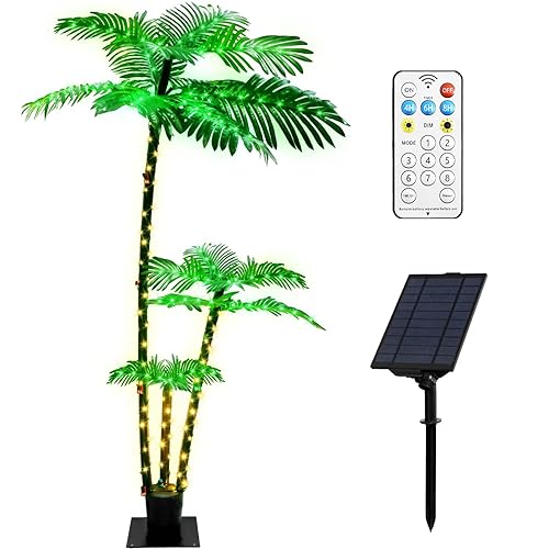 Artificial Palm Tree for Outdoor Patio, Solar Powered Lights Waterproof,