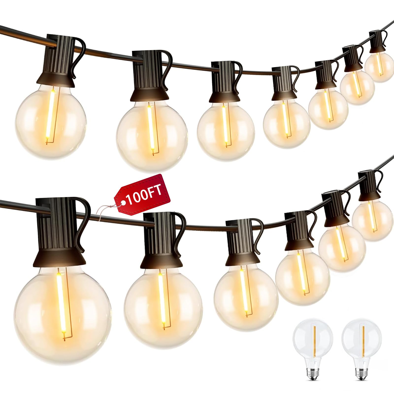 SUPERFA 30M/100FT Outdoor Festoon Lights with 50+2 G40 Shatterproof LED Bulbs, Mains Powered Waterproof Garden String Lights for Garden Party, Wedding