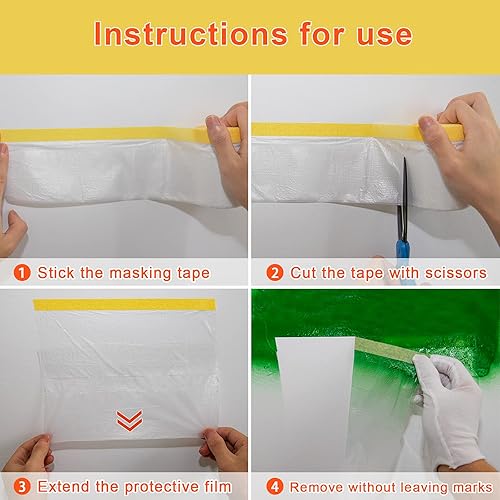 Miniatura 6 de MyLifeUNIT Cinta y cortina, paquete de 6 papeles de enmascarar para cubrir pintura automotriz (66 pies, 3 tamaños)