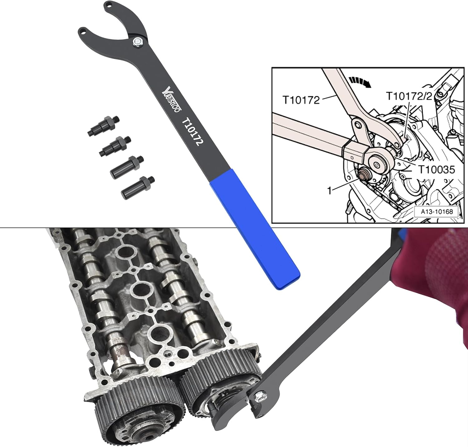 Engine Timing Belt Change Tool Kit Against Timing Pulley Holder Tool, Compatible with VW Golf VAG 3036 T10172, with Gloves