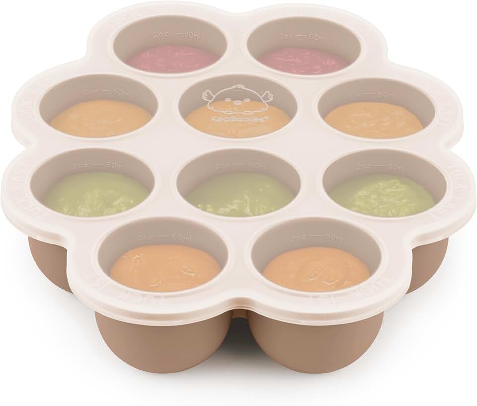 KeaBabies 矽膠 Food Freezer Trays 含 Lid, 2oz x 10 Pods 嬰兒食品 Storage Containers, 輕鬆 Puree Meal Prep, 母乳 矽膠 Freezer Molds, Dishwasher, Microwave 安全, BPA-Free (Chai Latte)