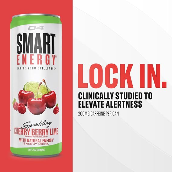 مشروب الطاقة الذكي Cellucor C4 - وقود خالٍ من السكر ومعزز للدماغ، بديل أو بديل للقهوة | Cherry Berry Lime 12 Oz - 12 Pack