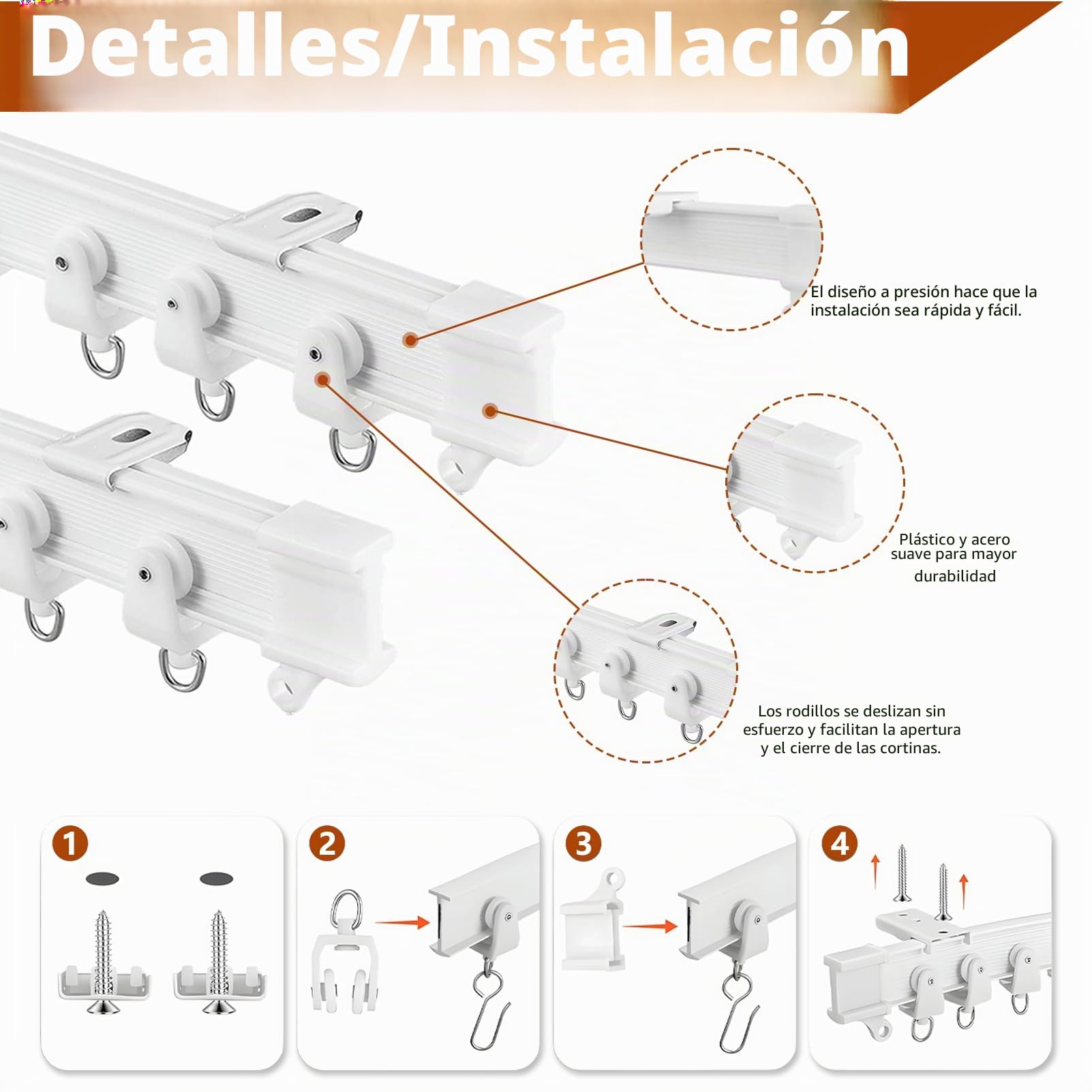 7 Metros Carril para Cortinas Blanco Flexible Curvo, con Ruedas Silenciosas - Para Separador de Habitaciones, Privacidad en Ducha, Caravana y Decoración