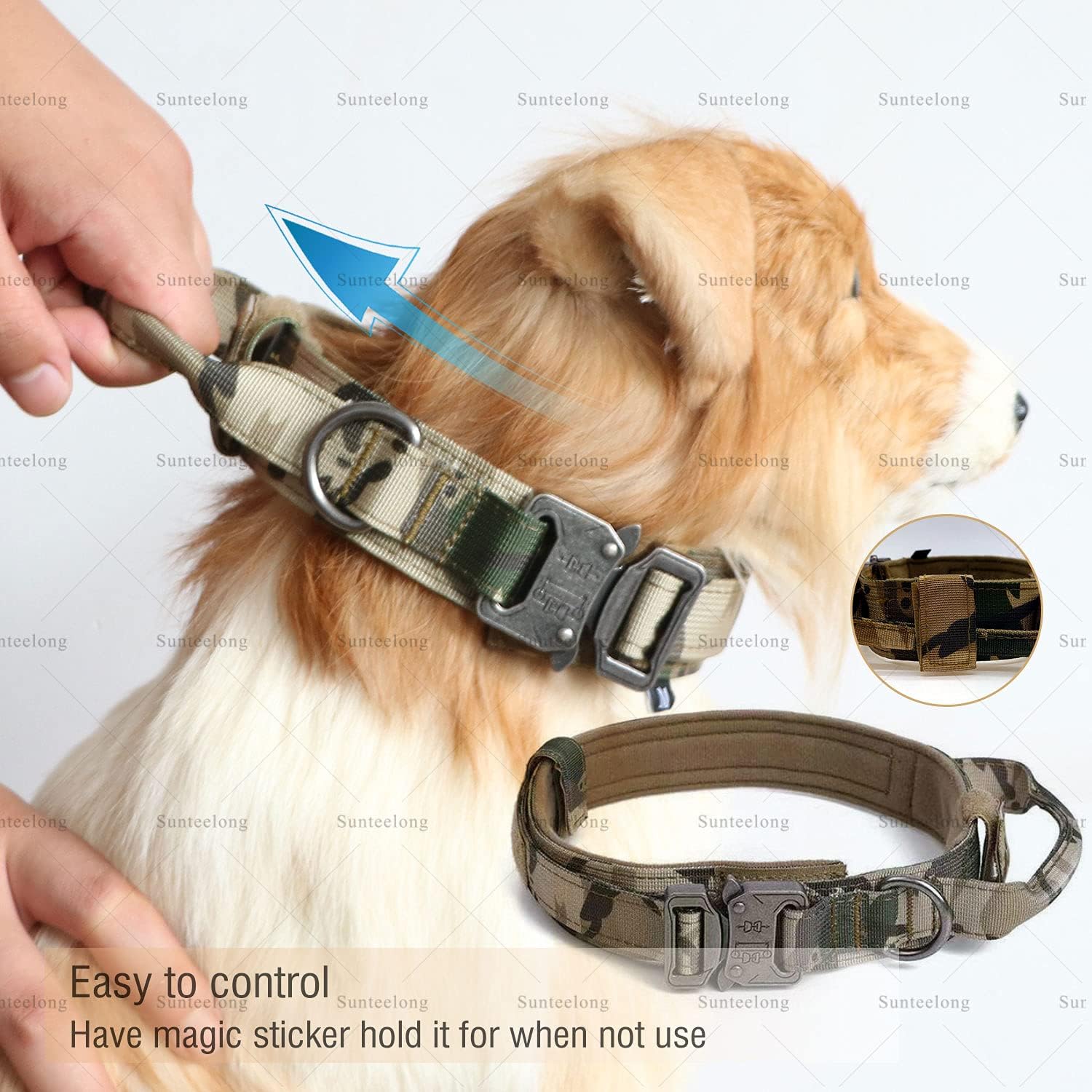 SunteeLong Tactical Dog Collars Adjustable Thick Nylon Dog Collar with Handle for Dog Training Quick Release Heavy Duty Metal Buckle Military Dog Collar for Small Medium Large Dogs Camo M