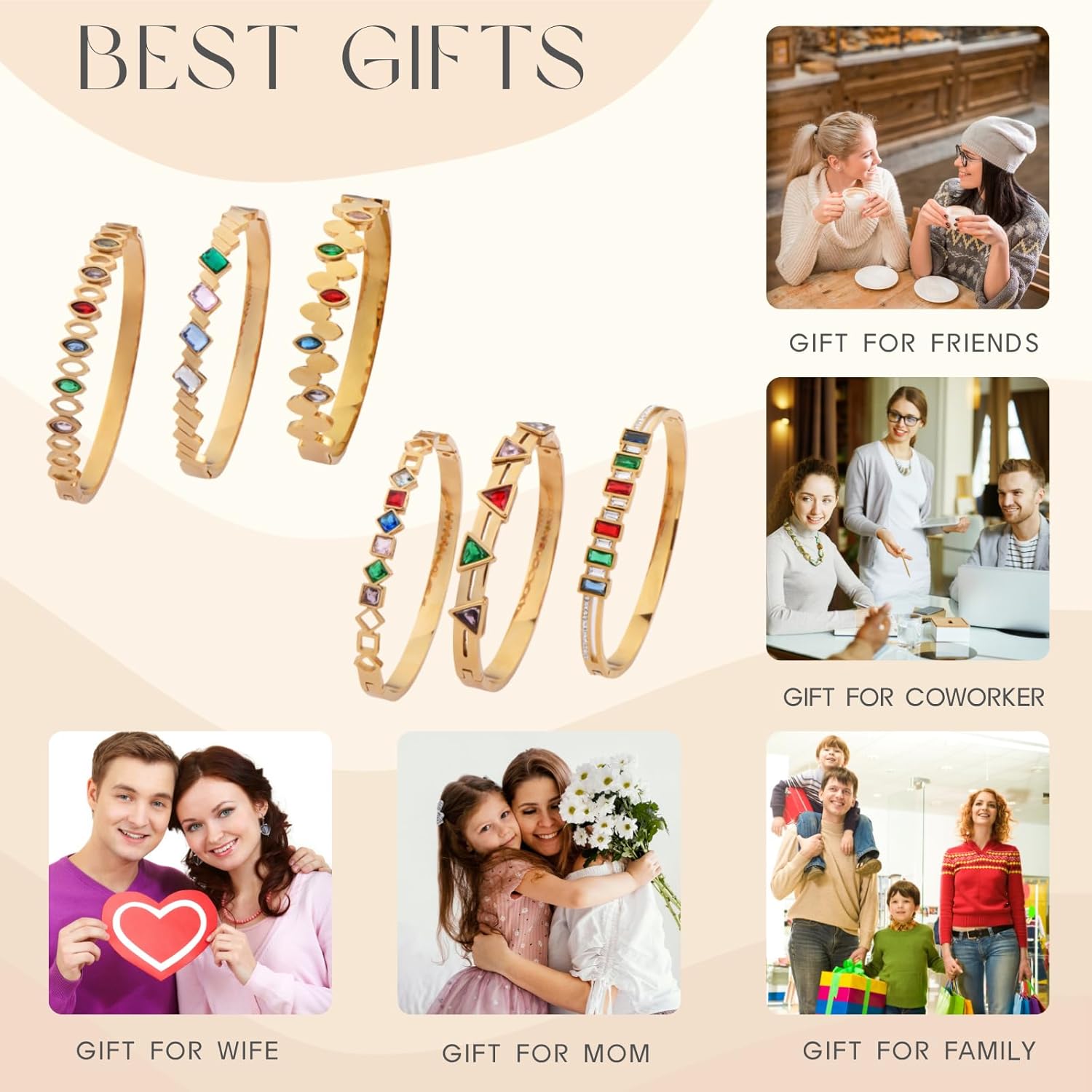 SEAMOON 18K Gold Plated Stainless Steel Inspirational Bangle Bracelets Birthday Friendship Thank You Gift for Women Friend Mom Her Grandma Sister Teacher Coworker Christmas - Image 4