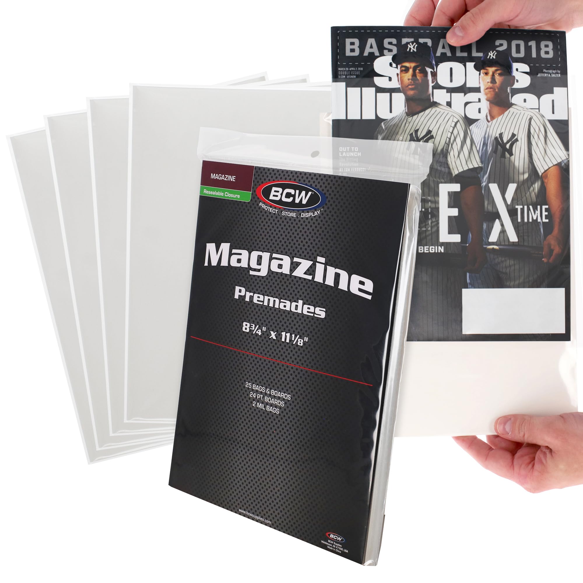 BCW Magazine Premade Resealable Bags and Boards | Standard Size 8 ¾