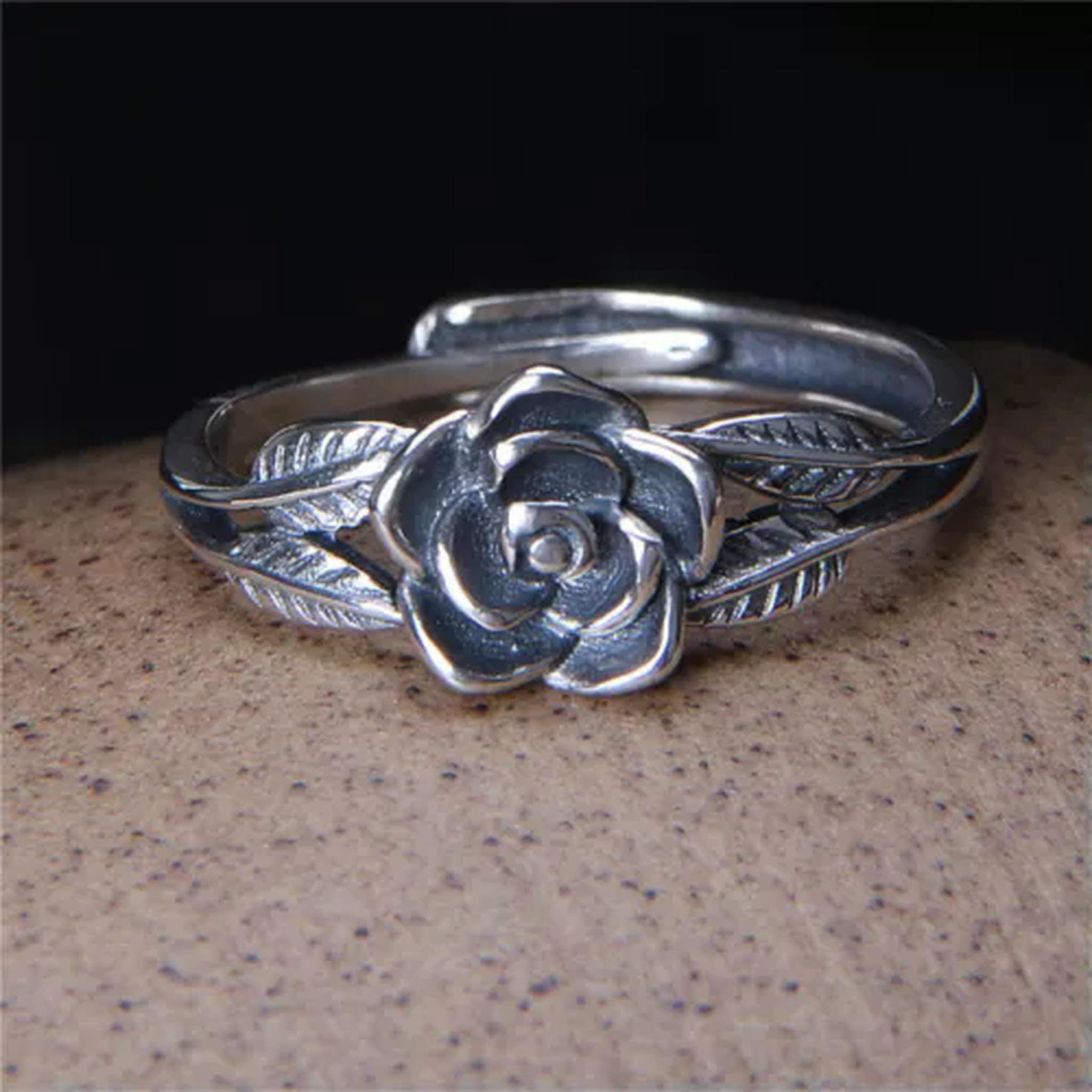 Bague rose argent 925 vintage pour homme et femme ajustable