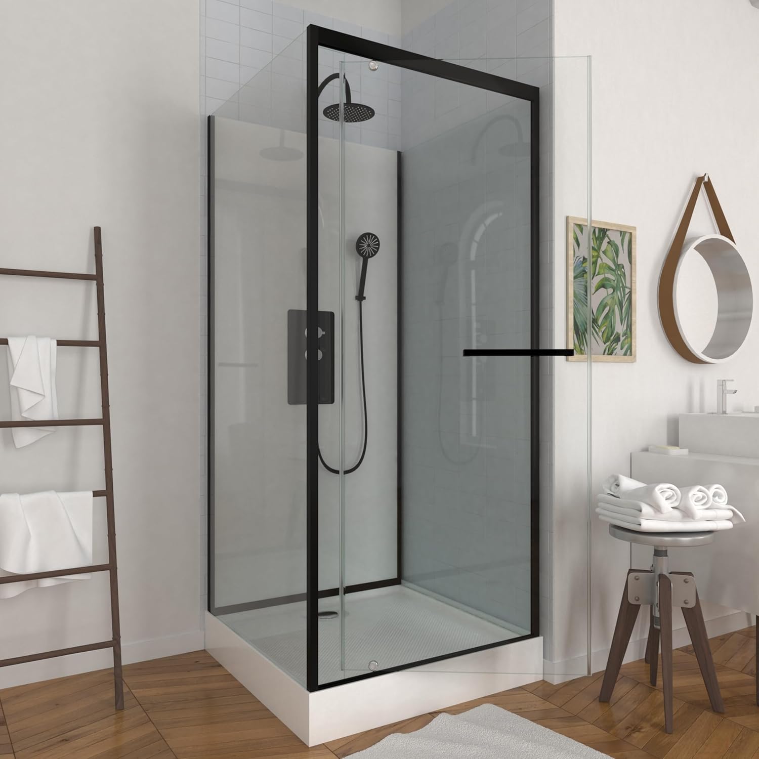 Aurlane LUNAR SQUARE 90 shower cabin installed in a modern bathroom