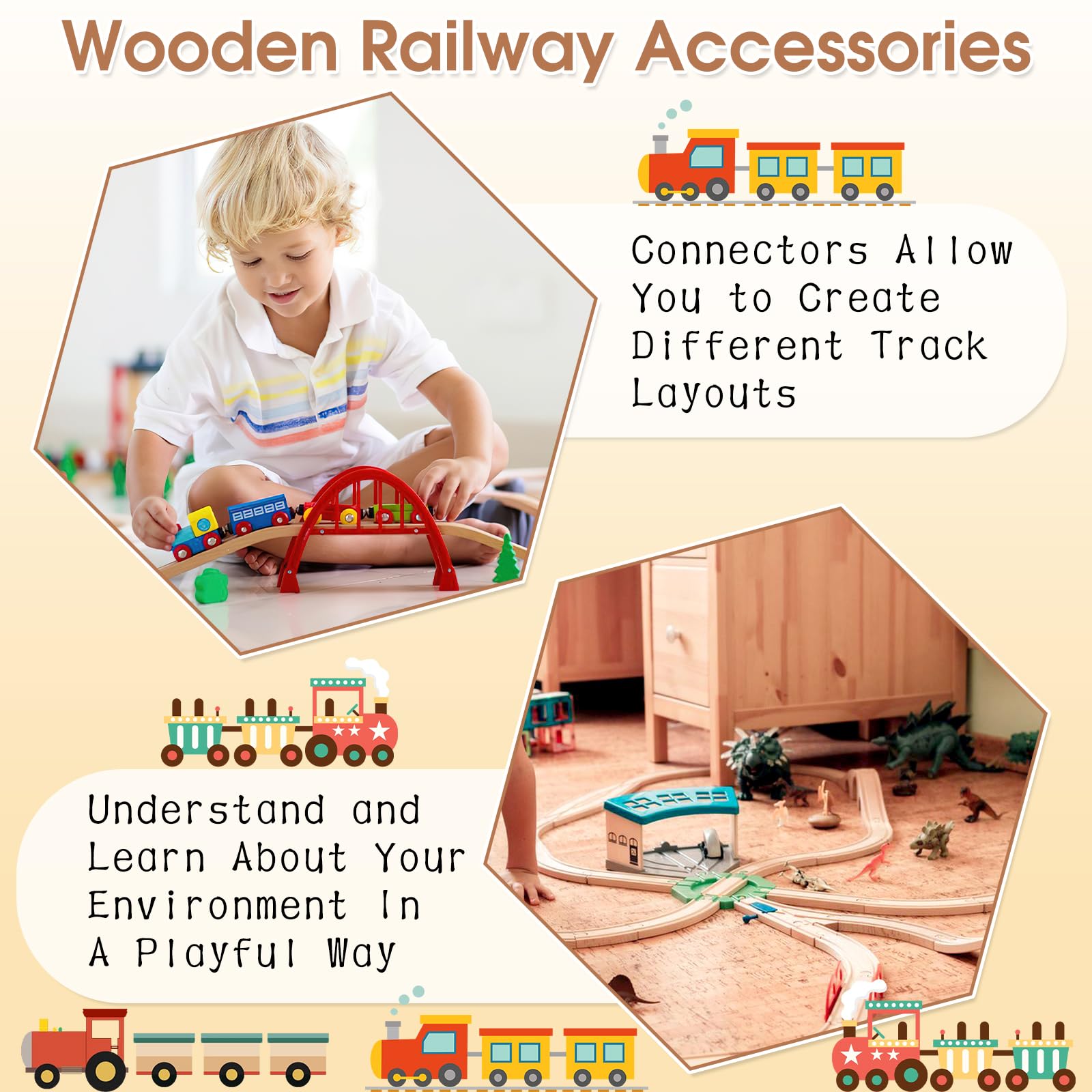 Train Accessory Pack of 15 Wooden Rail Adapter Connectors, Wooden Train Accessories ...