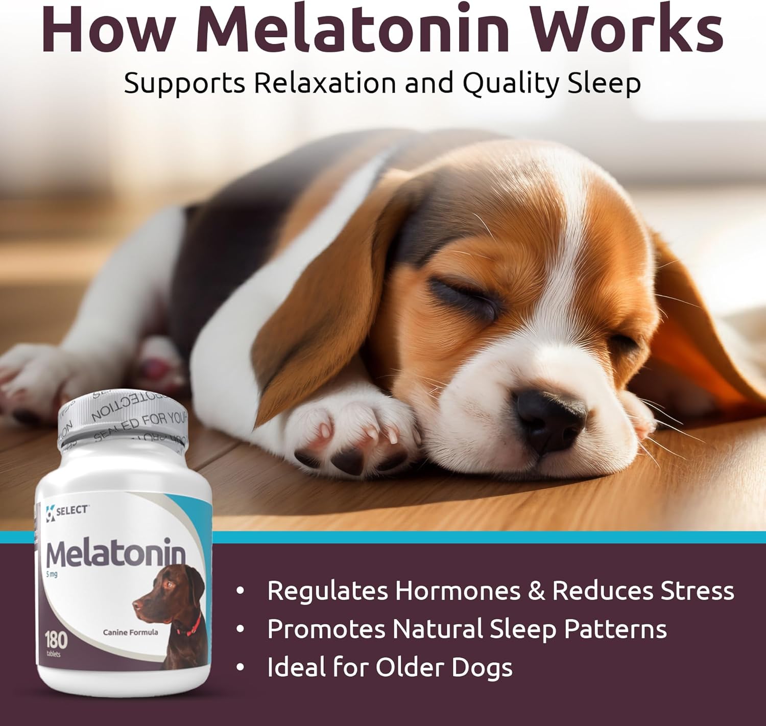K9 Select Melatonin for Dogs - Calming Aid Tasty Dog Supplement - Helps Overall Health with Quiet Moments and Composure - Reduce Stress Calming Treats for Large Dogs - 5 mg, 180 Tablets