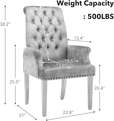 Miniatura 10 de LOULENS Lujosas sillas de comedor de terciopelo, modernas sillas de comedor tapizadas copetudas, reposabrazos con patas de acero inoxidable para