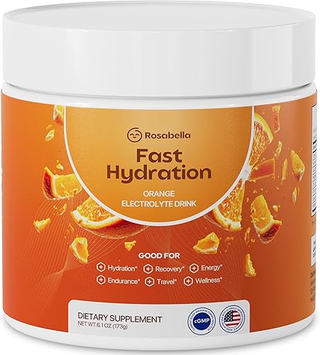 Rosabella Bebida electrolítica en polvo, naranja, suplemento de hidratación sin azúcar, electrolitos con sodio, potasio, magnesio, calcio,