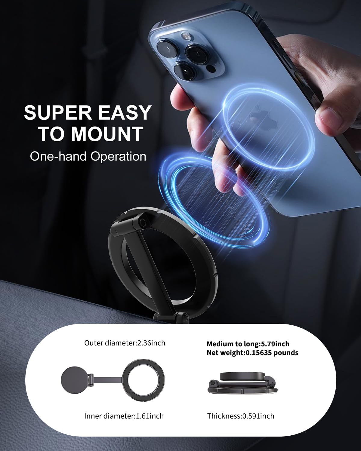 Se adapta a MagSafe - Soporte de coche para salpicadero de coche y pantalla Tesla [todo metálico], soporte ultra magnético para teléfono de coche, soporte de teléfono ajustable de 360°