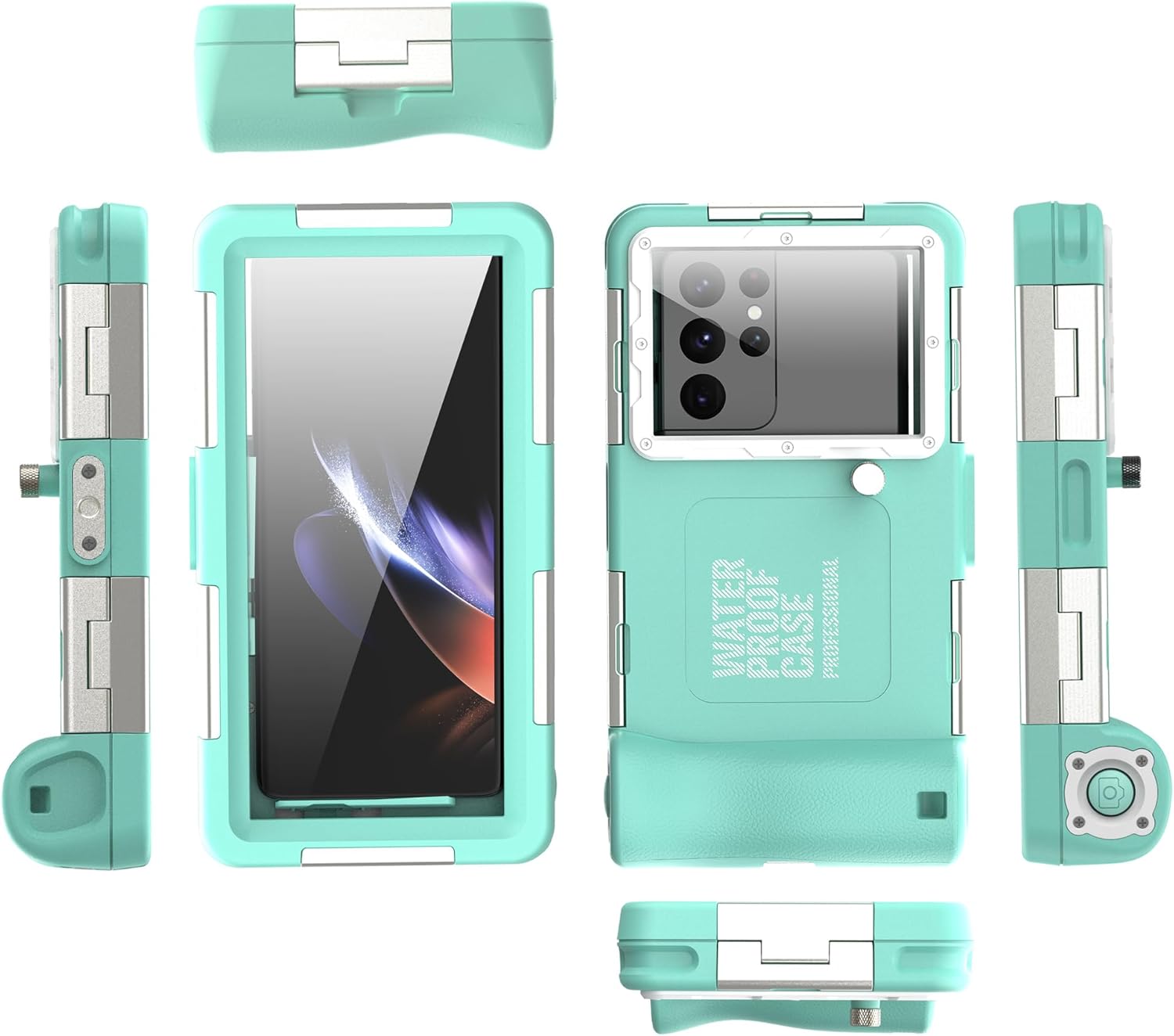 Universal Underwater Waterproof Phone Case for Snorkeling, Diving Case for iPhone 15/14/13/12/11 Pro Max, Underwater Photo&Video Housing for Galaxy S24/S23/S22/S21 Plus Ultra (Light Blue+White)