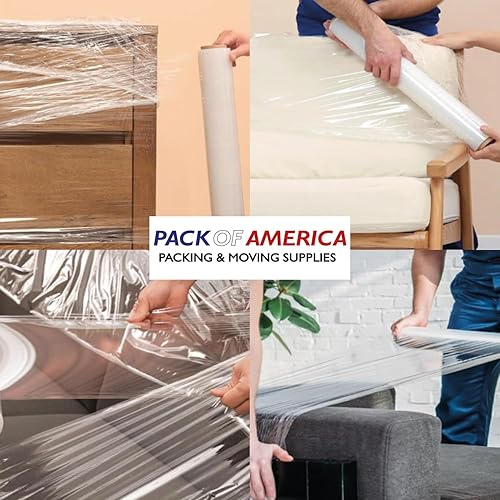 Miniatura 3 de Pack of America Película elástica 4 rollos transparentes, 18 pulgadas x 1100 pies, calibre 80 (20 micrones), envoltura retráctil de plástico