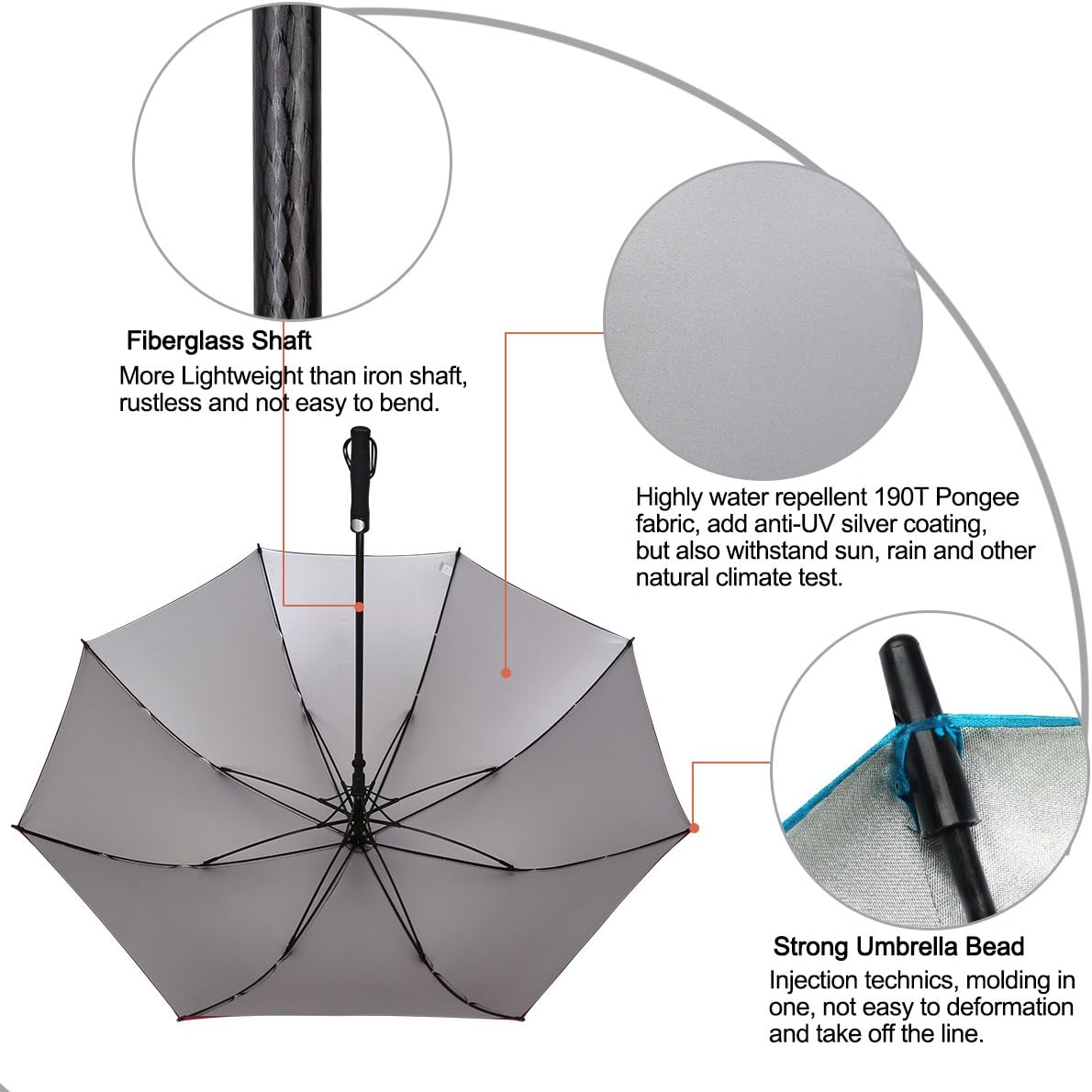 G4Free 62 Inch Windproof UV Protection Golf Umbrella Extra Large Silver Coated Automatic Open Silver Coated Stick Umbrellas (Sky blue) : Sports & Outdoors