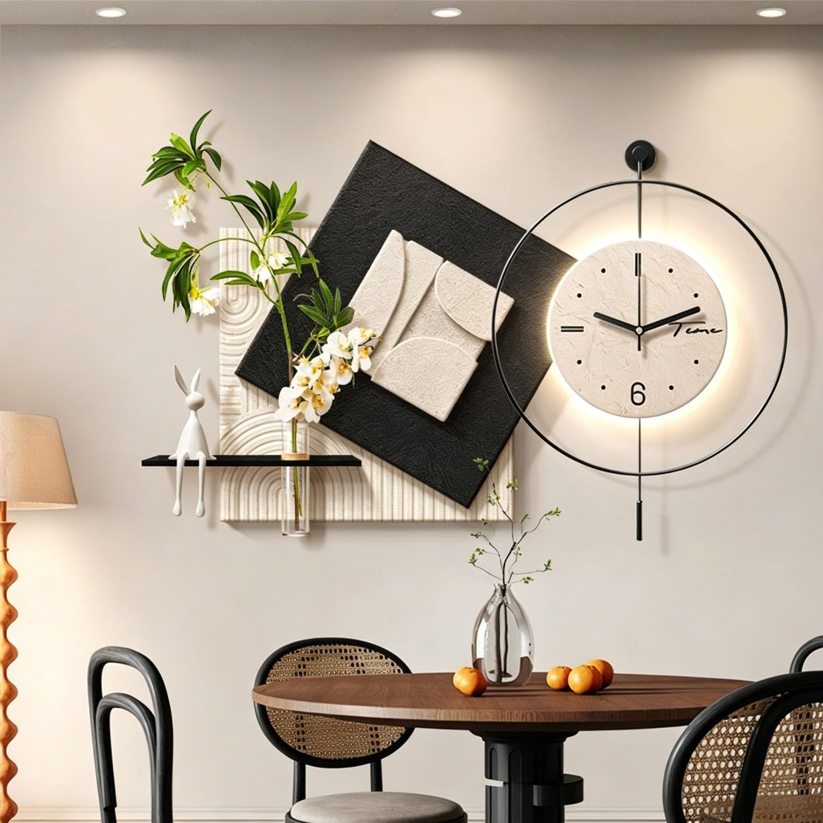 3D Sandstone LED Illuminated Wall Decor — Modern Aesthetic Hanging Clock & Suspended Art (Featuring Faux Greenery) — Decorative Wall Clock for Living Room & Bedroom(A,60*80cm/23.6*31.5)