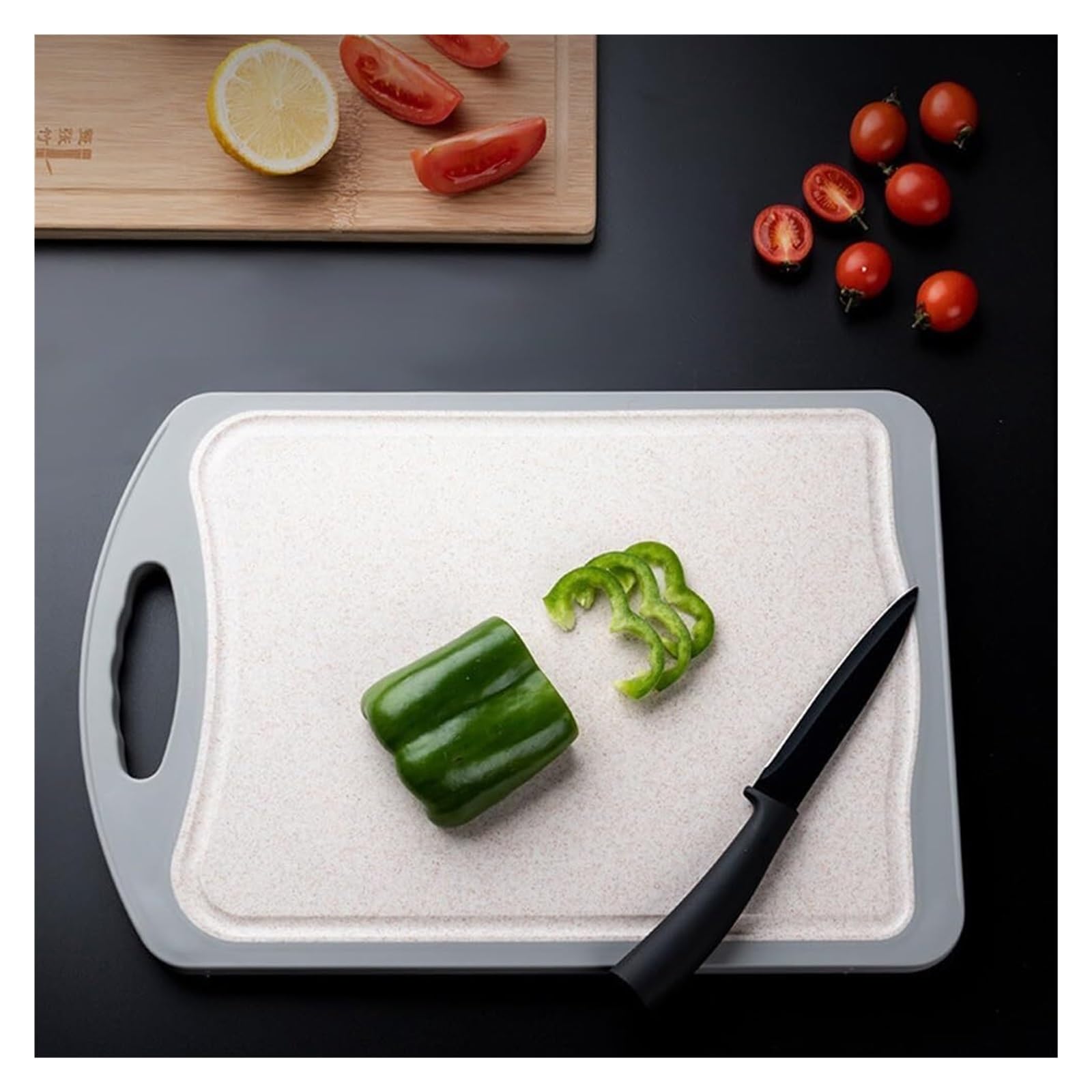 Wooden Chopping Board,Wooden Double Sided Cutting Board Food Grade Ebony and Wheat Straw PP Easy to Clean(39 * 27 * 1.9cm)