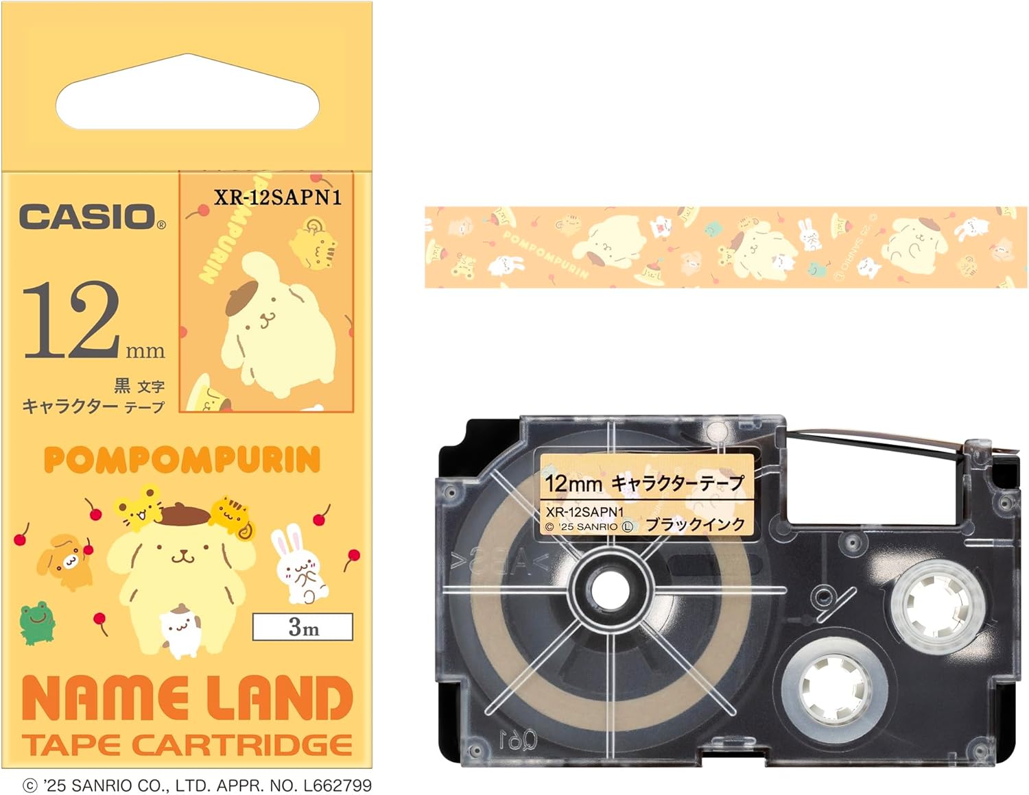 Casio XR-12SAPC1 Nameland Sanrio Character Tape, 0.5 inch (12 mm) Wide, 9.8 ft (3.0 m) Roll