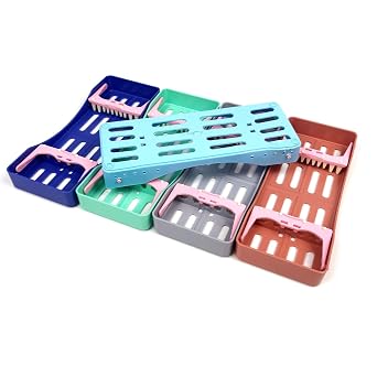 Dental Instrument Cassette Rack for 5,Instruments Box Dental Instruments Organizer Plastic Sterilization Cassette Tray Blue