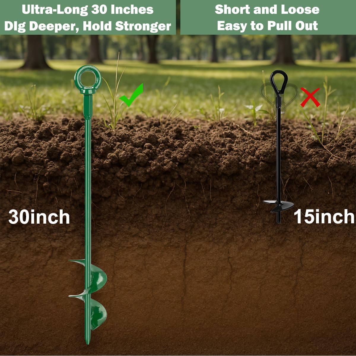 Kit di ancoraggio per capanno da 76,2 cm, ancoraggio a tripla elica con cavo zincato da 15,7 m, 4 tenditori e adattatore per trapano, ancoraggio a coclea verde per baldacchino, gazebo